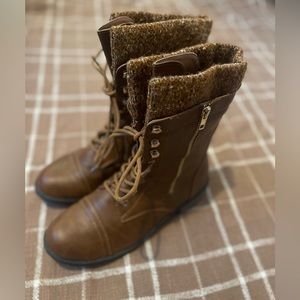 Brown Combat Boots, Size 10
